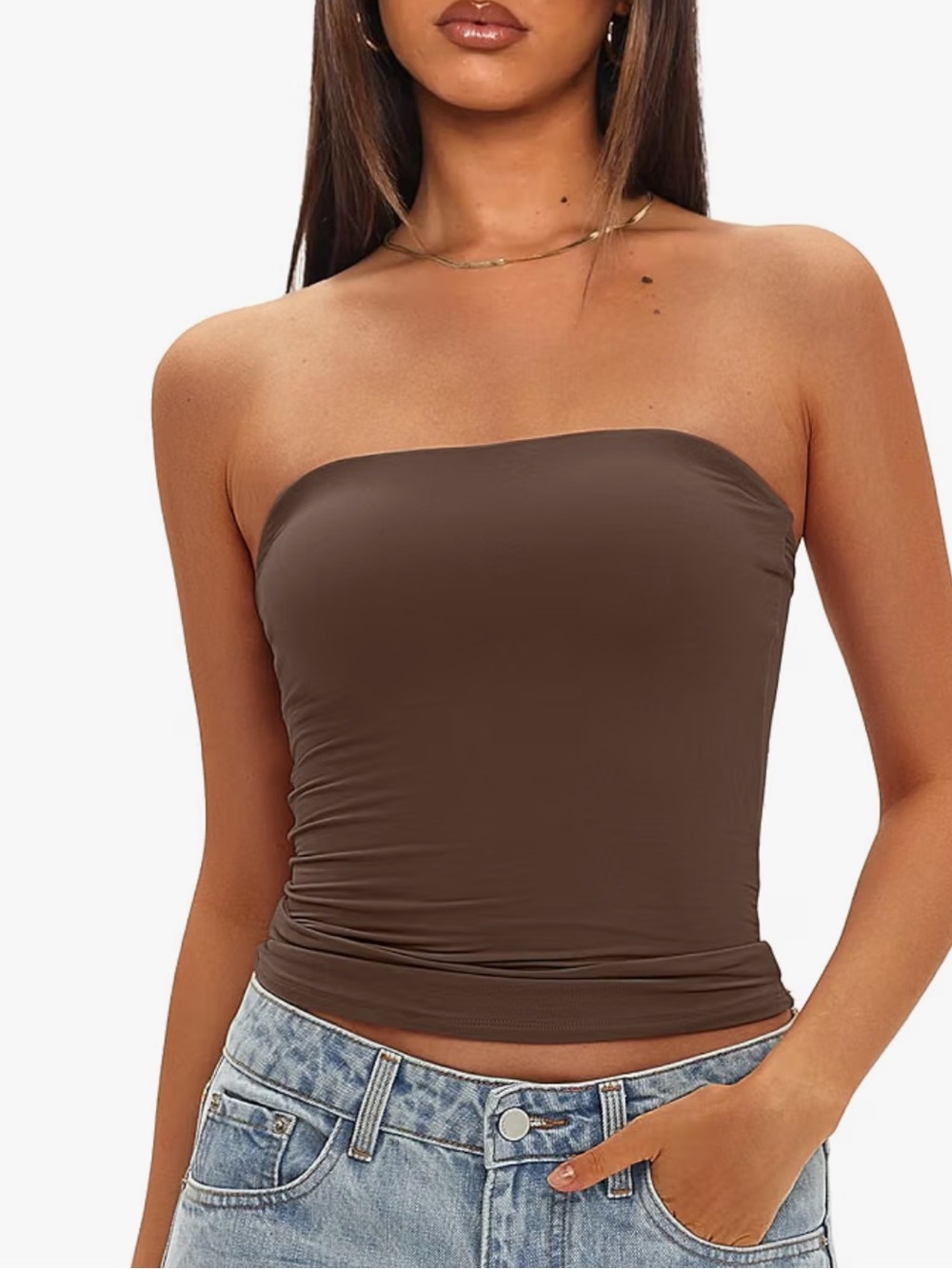 Women’s Tube Top Double Lined Strapless Bandeau Top with Built-in Bra